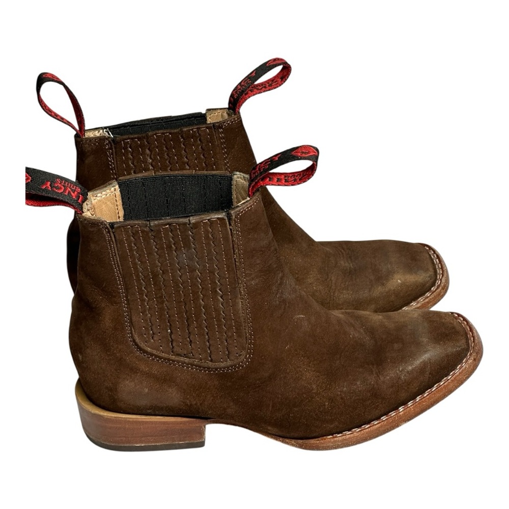 Quincy Leather Charro Boots Girls Size 9 Brown Square Toe Chelsea Pull On Bootie